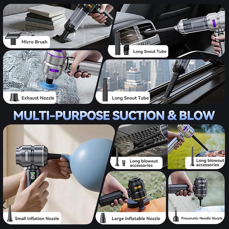 NWDEY Car Vacuum Cleaner High Power 20000Pa – Cordless Handheld Mini Vacuum & Air Duster for Car & Desk, Home, Office & Camping, Ideal Gift for Men & Women, 6000mAh Battery (Fast Charging Edition) - Image 2